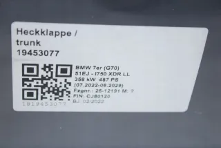 9466967 Крышка багажника (дверь 3-5) BMW 7 G70 Арт e12432778, вид 4