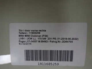 11605259 Дверь передняя правая MINI CLUBMAN F54 Арт e11891803, вид 2