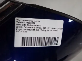 11595064 Дверь передняя правая MINI CLUBMAN F54 Арт e11808403, вид 2