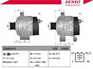 DAN1011 Генератор Toyota Yaris 4 Арт AL12961212836, вид 4