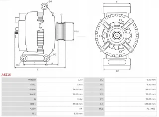 A6216 Генератор Ford Focus 3 Арт AL13889073368, вид 5