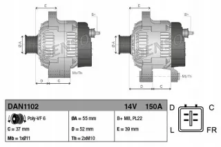 DAN1102 Генератор Hyundai IX35 Арт AL12633648184, вид 10